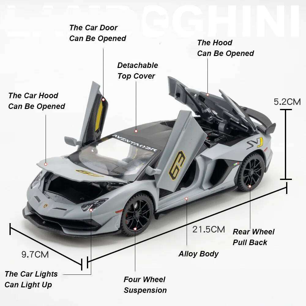 1:24 Alloy Sports Car Model Toys Lambor Aventador SVJ 63 Diecast Metal Models 4 Doors Opened Sound Light for Boys Holiday Gifts Z260307
