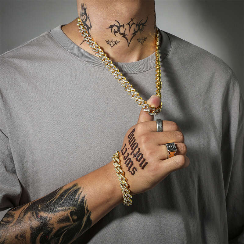New full-diamond rhinestone Cuban chain high-quality design alloy necklace hip-hop party accessory