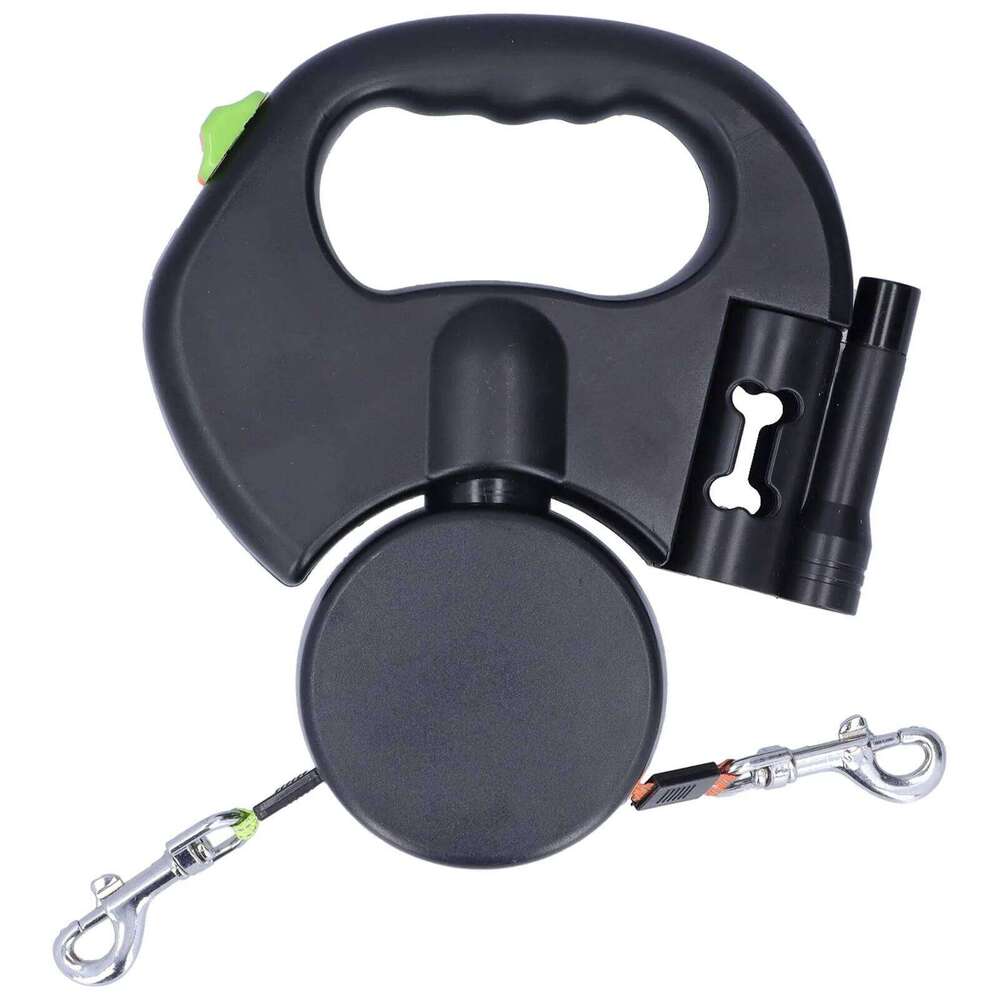 Automatic Pet 1 Tow 2 Retractable Double Dog Leash With Flashlight And Bag Dispenser Bamubi