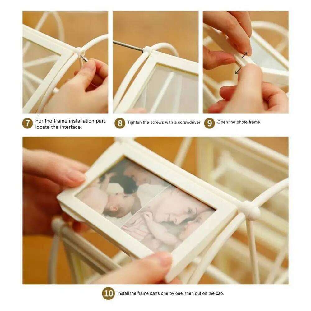 360 Degree Rotating Ferris Wheel Photo Frame 16-photo Vintage Embossed Display 360 Spin Bronze Picture for Home H260306