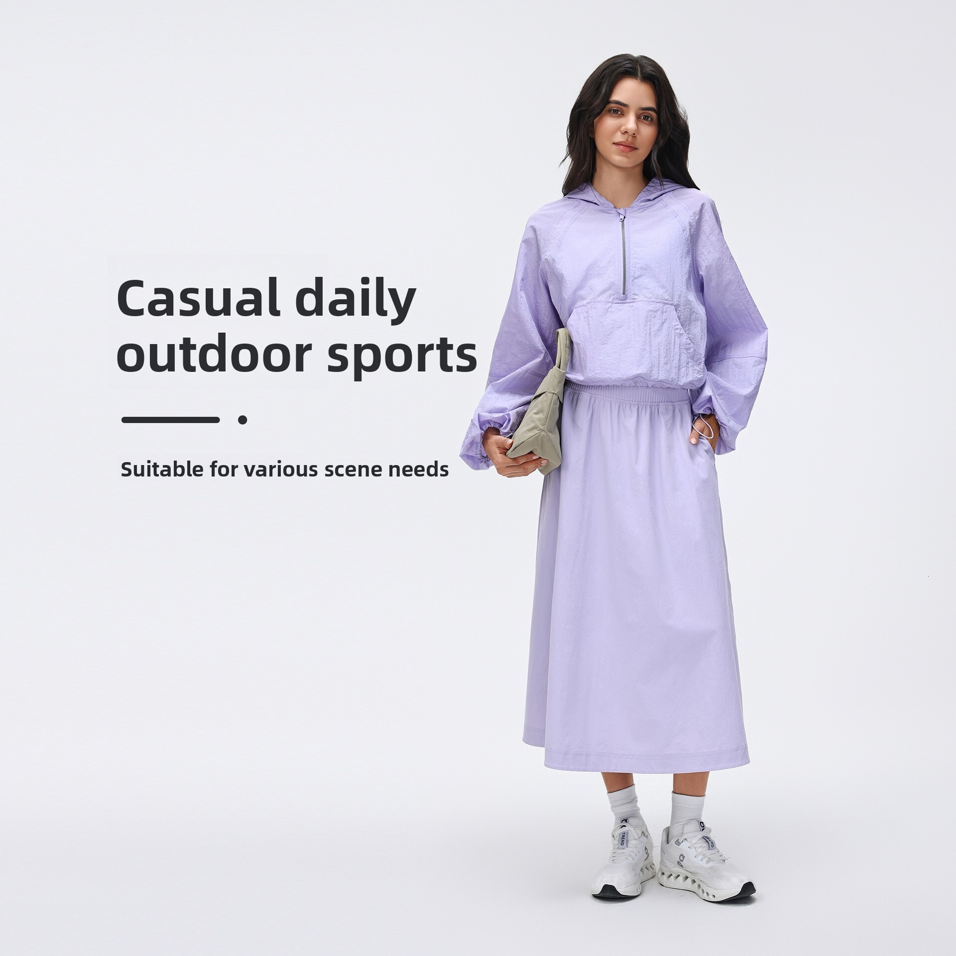 High-waisted A-line with elastic waist, pleated design, slimming mid-length skirt, quick-dry, breathable, casual sports skirt D26042