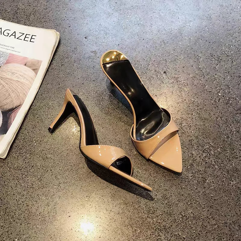 Style Fashion Sexy PU Shallow Slim High HeelsWomens Pointed Open Toe Outdoor Solid Color Anti Slip Sandals Slippers Mules 260306