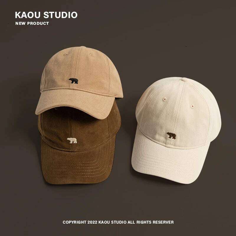 Brushed Polar Bear Embroidered Baseball Female Autumn and Winter Wild Face-Looking Little Korean Style Soft Peaked Cap Men Y260304