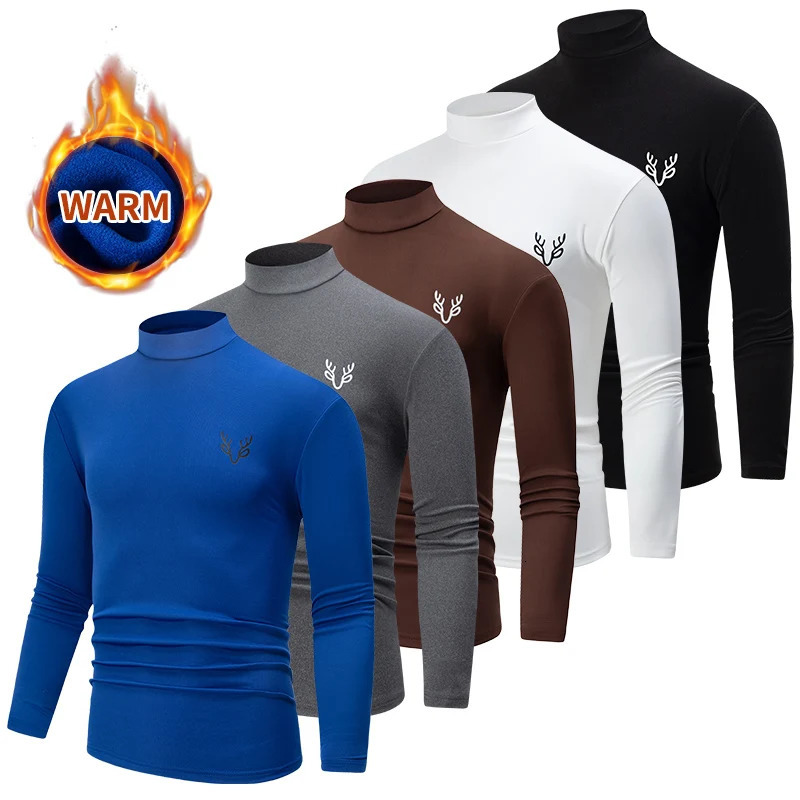 31 Piece Autumn And Winter Mens Solid Color Semi High Neck Casual Simple Warm Long sleeved Tshirt Youth Plus Size Base Top 260302