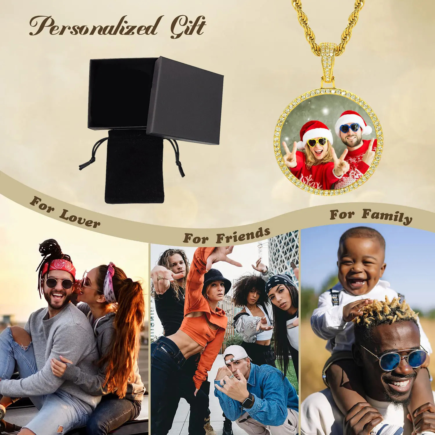 45mm Hip Hop Iced Out DIY Po CZ Pendant Custom Picture Pendant Necklace Personalized Women Men Rapper Jewelry For Him Her 260302