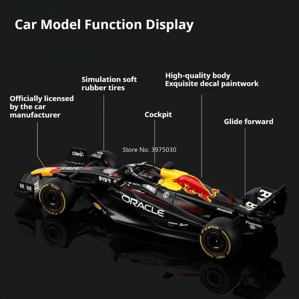 1:43 Model Car Toy F1 Oracle Red Bull Racing RB19 Verstappen Exquisite Floral Painting Slide Forward Miniature Cars Kids Toys Z260306