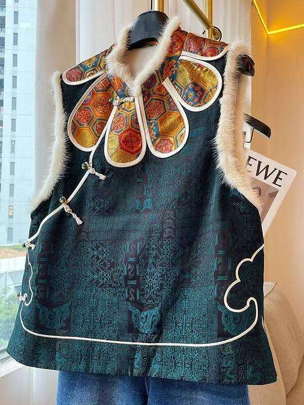 Mardi Hefxessdr New Chinese style traditional button up vest, thickened and padded, sleeveless top, 2025 winter new layered vest