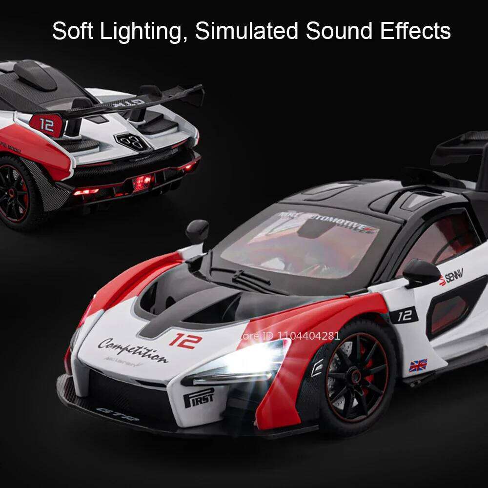 1:24 Senna GTR 720S Miniature Model Alloy Diecast Sports Car Toys Front Wheel Steering Sound Light Pull Back Boys Festival Gifts Z260306