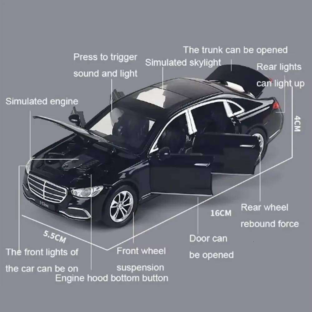 1:32 A6L S400L Alloy Model Toys Diecast Car Front Wheel Steering Doors Opened Sound Light Pull Back Vehice Home Decoration Gift Z260306
