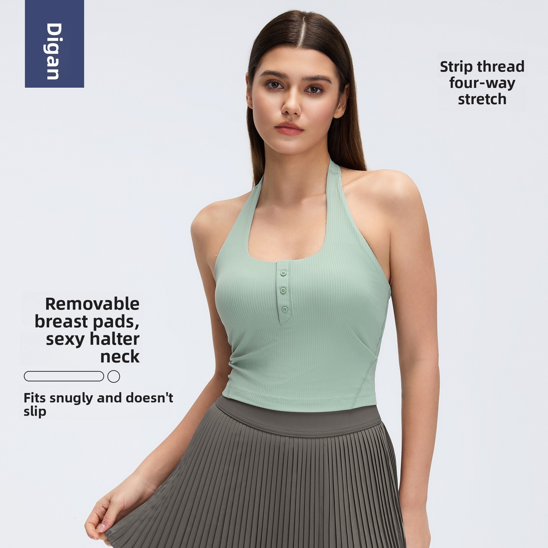 Women's Henry Halter Neck Tank with Chest Pads, Slim Fit Yoga Wear, Running Training Fitness Top D26051