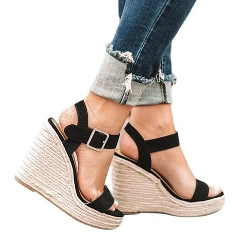 Summer Sandals Women Wedges Platform Ladies Hemp Shoes Ladies Candy Color Casual Girls Slip on Strap Cross Girls Plus Size 260306
