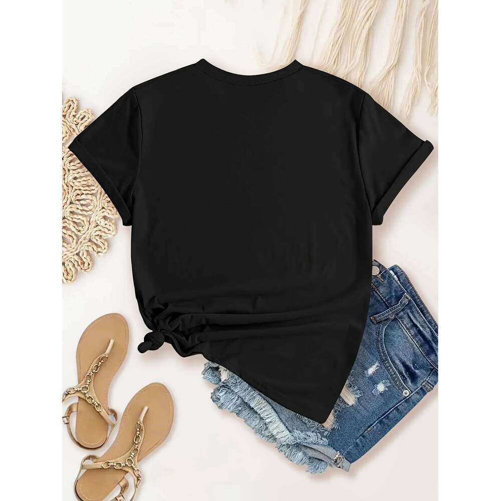 Retro Multicolor Festive Print Women's T-Shirt Round Neck Casual Comfortable Top for Everyday Wear XJ260306 XJ260306