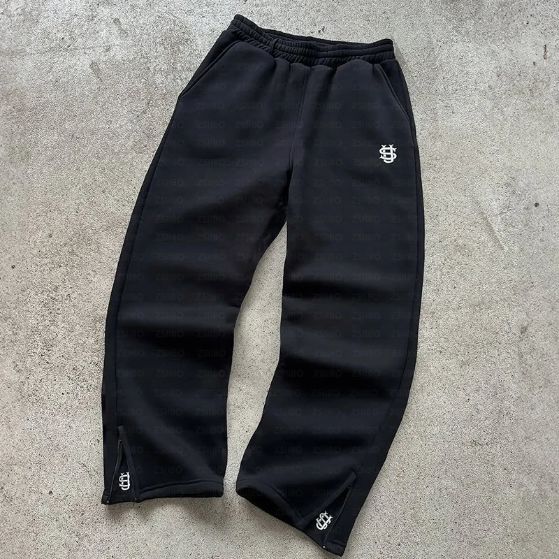 Men Sweatpants Y2k Vintage Loose Straight Pant Straight Pants Leg Zipper Embroidery Hip Hop Harajuku Casual Street Dance Trouser 260303