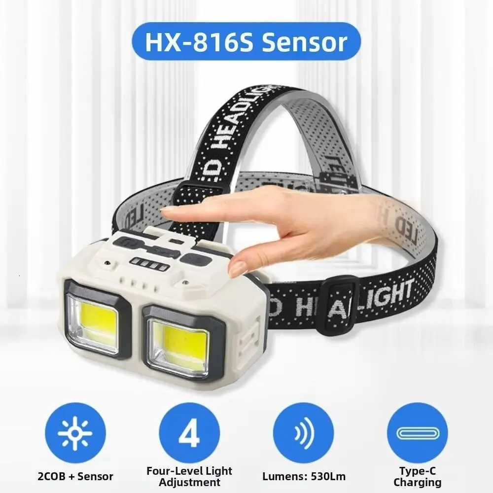 New Powerful LED Induction Headlamp Type-C Charge 4 Lighting Modes Head Flashlight Waterproof Camping Fishing Mining Headlight H260307