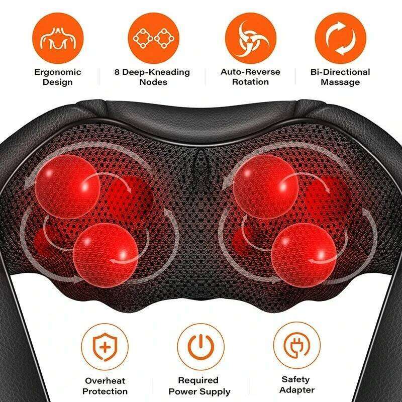 4D Shiatsu Neck and Shoulder Massager With Heat Electric Back Massagers Kneading Massage Pillow Full Body Muscle Home Car Use 26Y0307