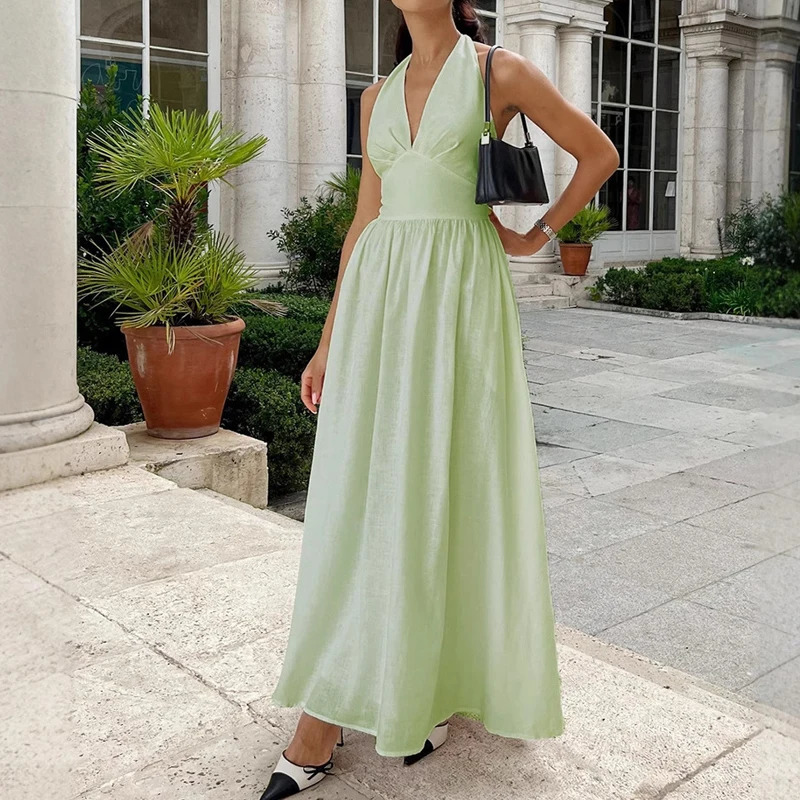 Women Summer Cotton Long Dress Sleeveless Sexy V-Neck Boho Maxi Dress Loose Style Long Dress Vestidos Clothes 260306