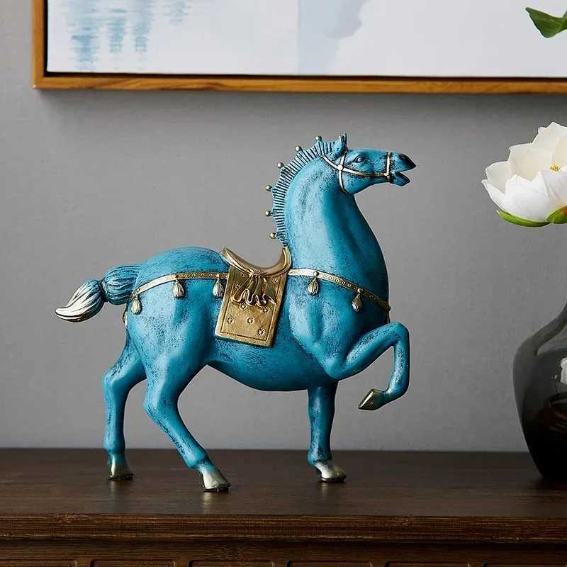 Blue Horse Sculpture Chinese Style Home Decor for Living Room Office Housewarming GiftT260307