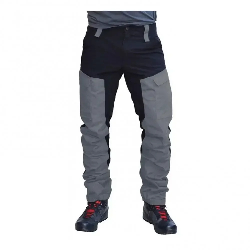 Spring Casual Slim Cargo Pants Men Long Work Trousers Male Multi Pockets Patckwork Color Outdoor Sport Camping Fishing Pants 260305