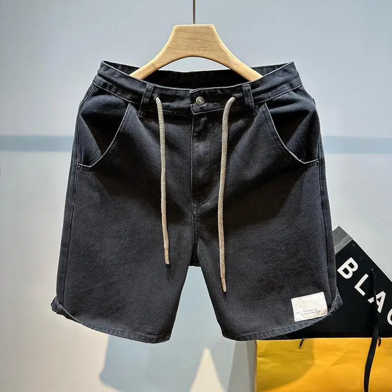 Mens Short Jeans Pants Buttons Black Wide Drawstring Male Denim Shorts Loose Baggy Summer Korean Fashion Harajuku Y2k Cowboy Xl 260306