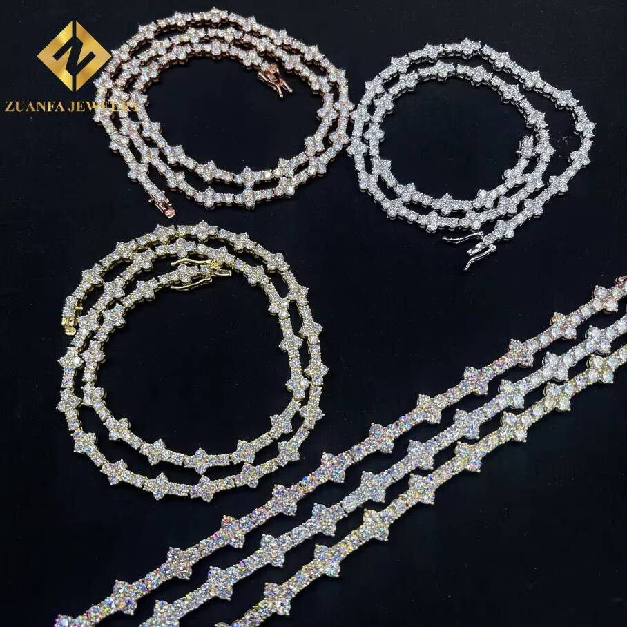 Iced Out Hip Hop Jewelry 925 Silver 3mm and 4mm Cross With Tennis Chain 925 Silver Vvs Moissanite for Men and Women