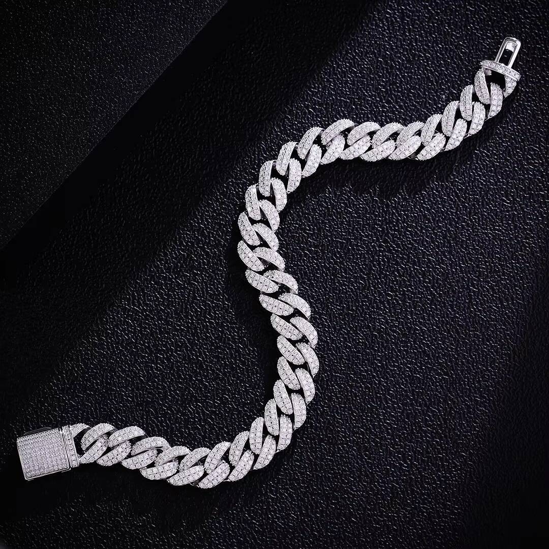Miami Cuban Link Chain Bracelet VVS D Color 10mm 12mm Silver Gold Plated Hip Hop Moissanite Cuban Chain for Men Women