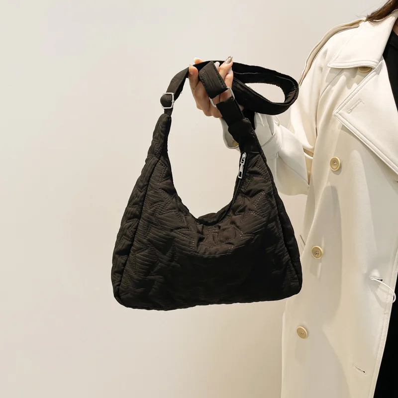 Women Crossbody Bags Large Capacity Casual Commuting Bag Lightweight Lazy Style with Star Embroidery Wrinkled n Tote 260307