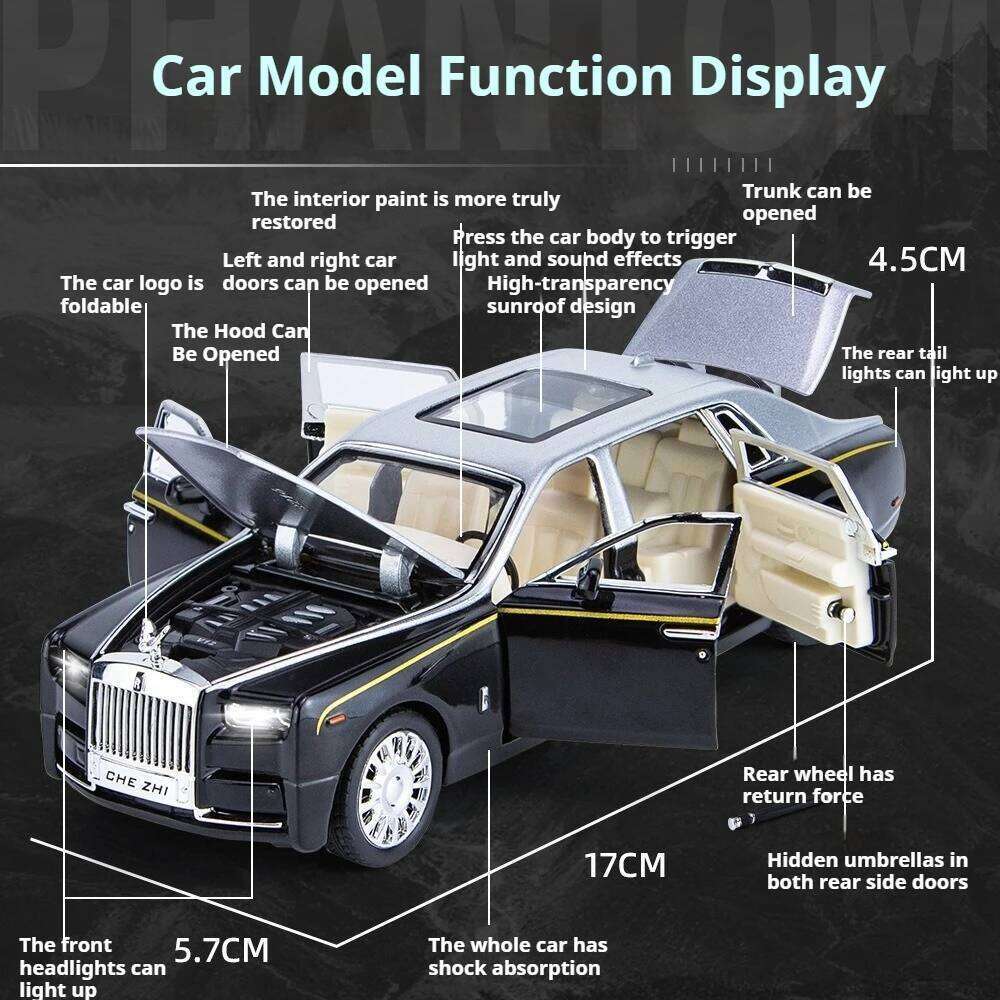 1:32 Scale Rolls-Royce Phantom Toys Miniature Model Diecast Alloy Cars Sound Light Pull Back Doors Opened Vehices Holiday Gifts Z260306