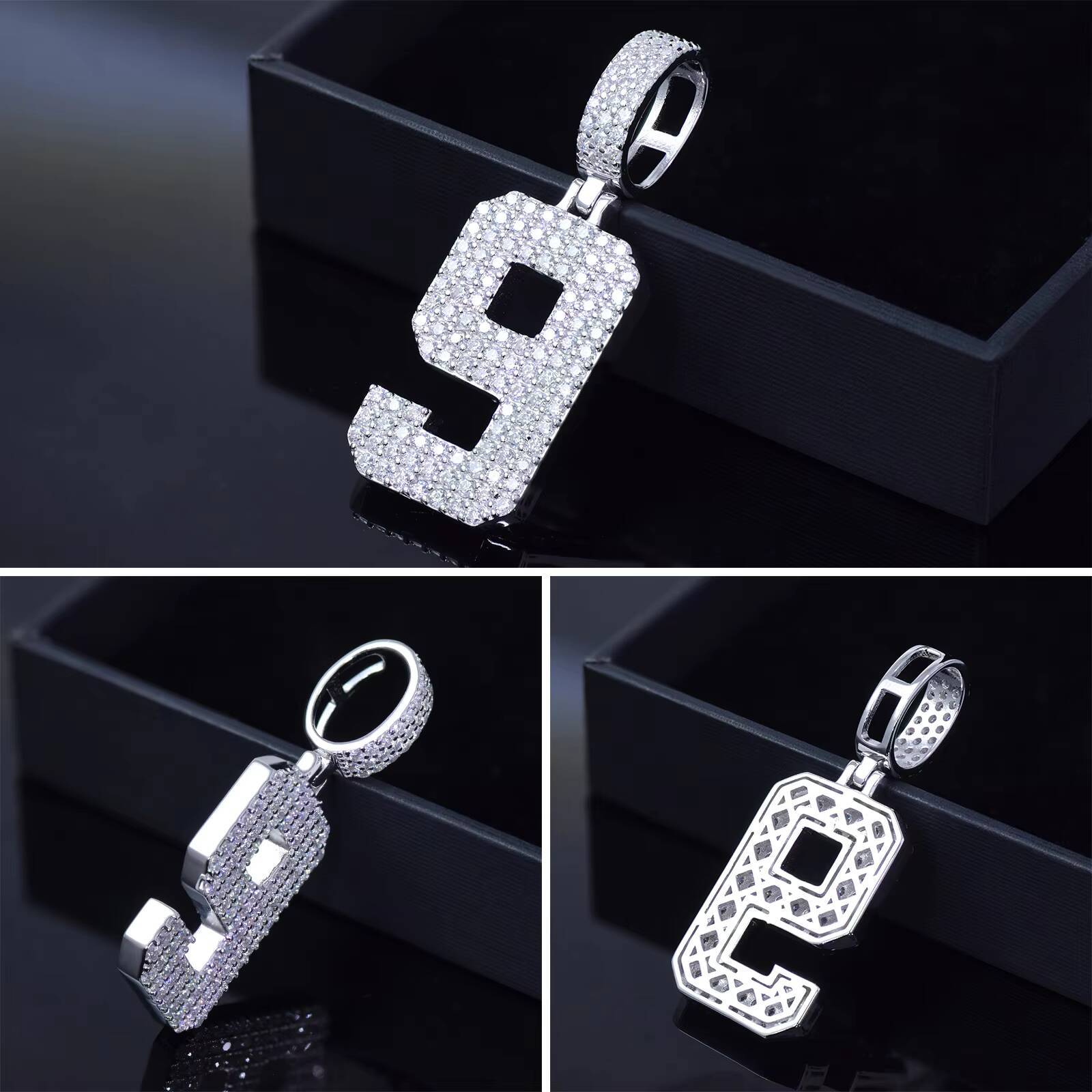 Customize GRA Certified D-color Moissanite Hip-hop Style Necklace S925 Sterling Silver Lucky Numbers 0-9 Unisex