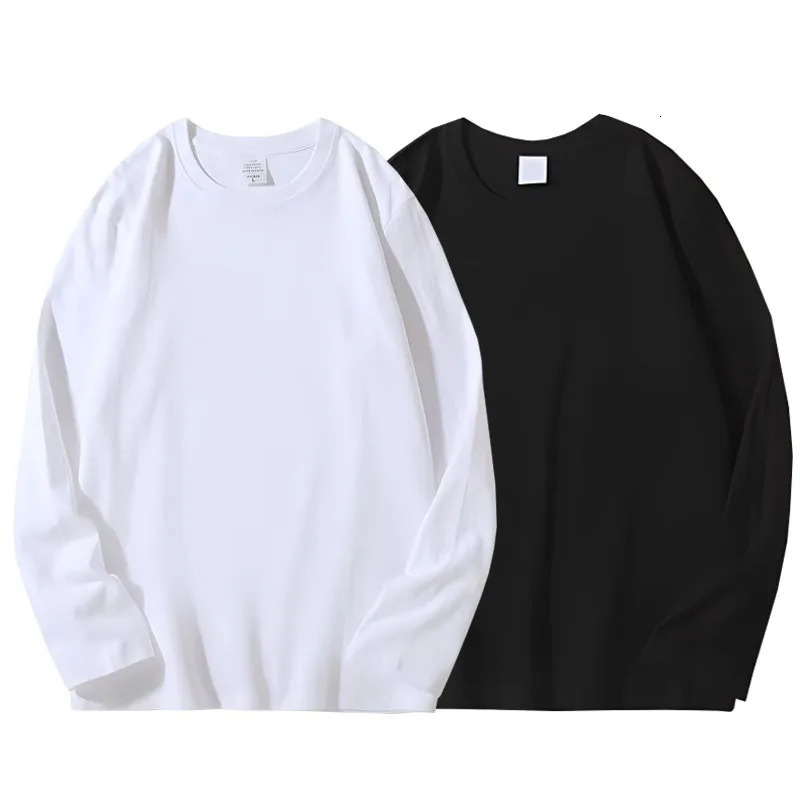 1pcs Pure Cotton T Shirt Spring Autumn Men Long Sleeve Round Neck Tshirts Solid Color Womens Full Length Tops 260302