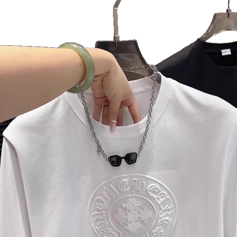 Luxury Brand Designer Clothes 2025 Summer New Men's Fashion Round Neck Short Sleeve T-Shirt Design Sense Steel Print 3D Solid Color Trendy Half S