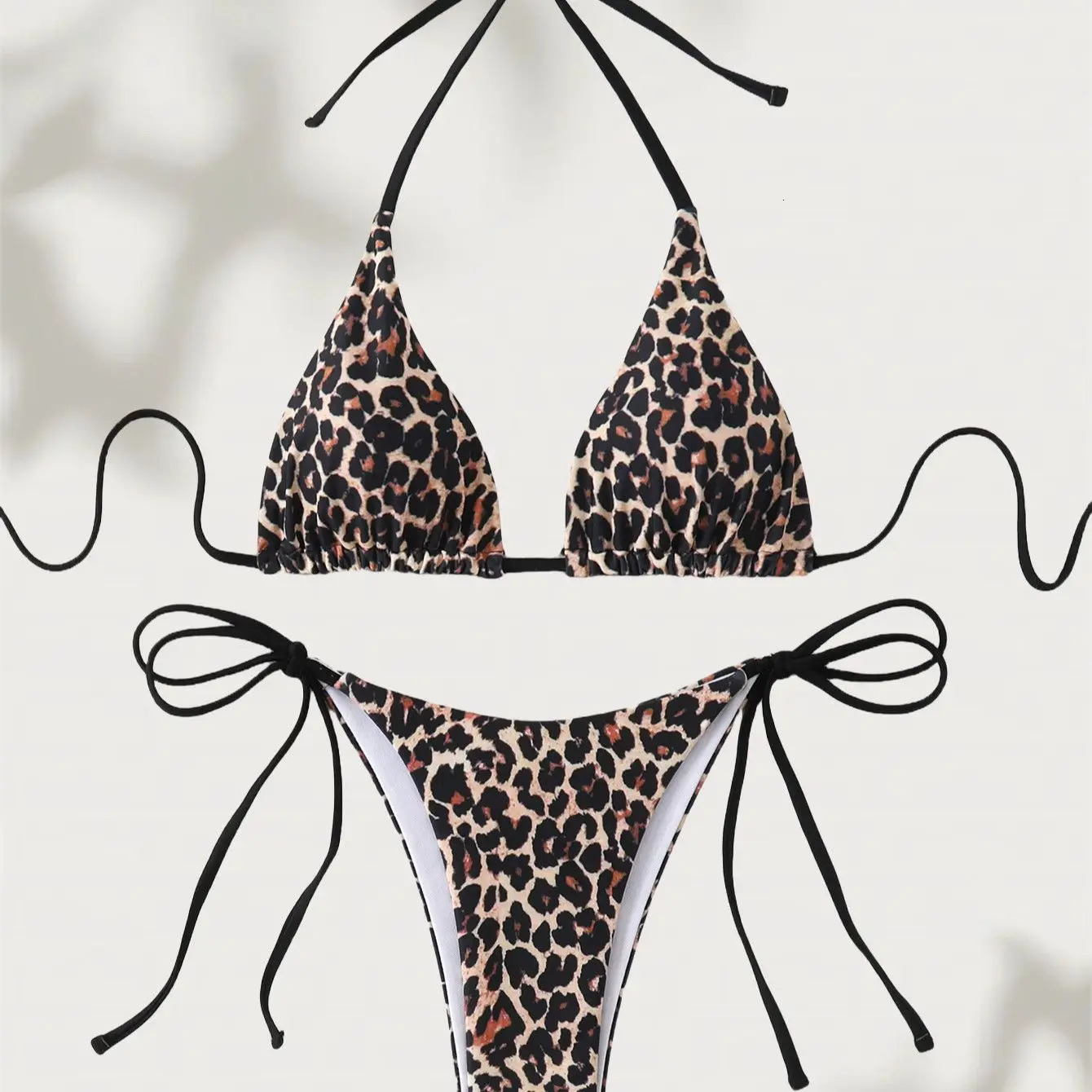 2026 Summer Trendy Bathing Suit Sexy Leopard Print Bikini Set Women Halter Neck Swimwear High Cut Triangle Top Beachwear 260306