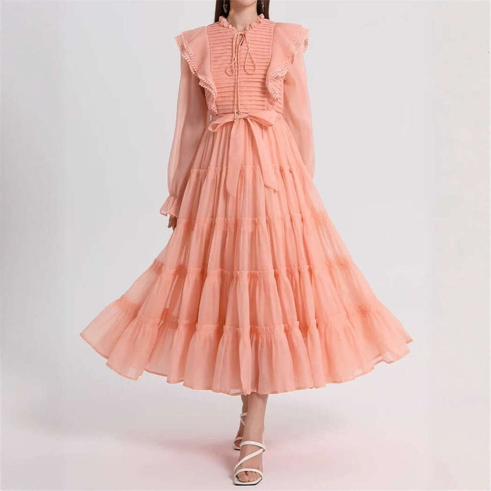 2026 Spring and Autumn European and American niche goddess style fairy like pleated semi a2 transparent large folded flowing long skirt