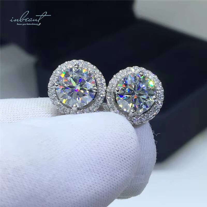 Silver 925 Original Total 6 Carat Round Brilliant Cut Pass Diamond Test D Color Moissanite Wedding Stud Earrings Fine Jewelry