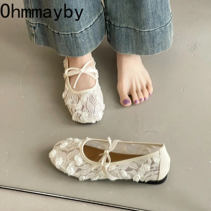 2026 Spring Lace Flower Women Mary Jane Shoes Fashion Slip On Comfort Street Style Soft Sole Female Dress Flats Shoes 260303