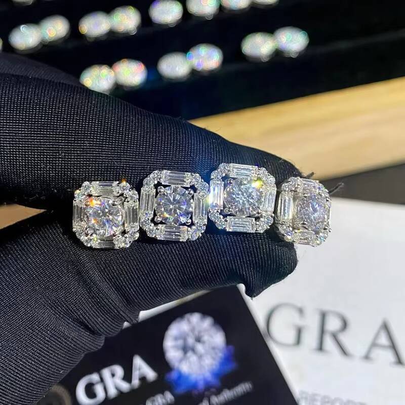 Wholesale VVS Moissanite Cut Diamond Silver Rose Gold Plated for Certified Hoop Stud Earrings 7-30G Factory Price Men Women