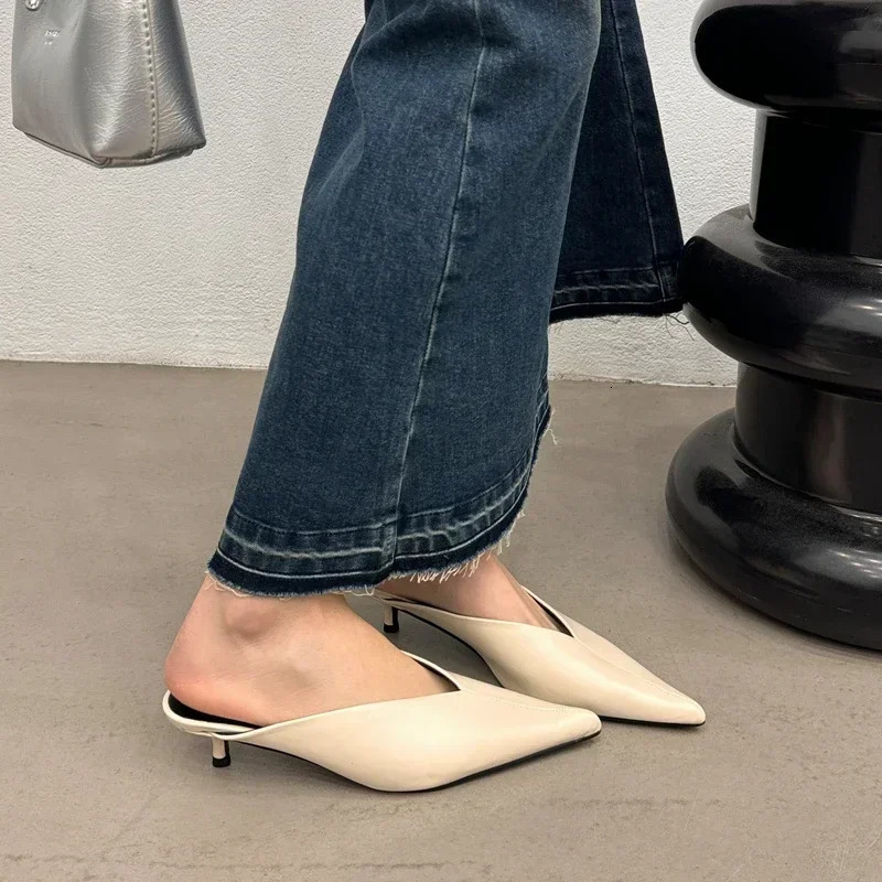 Comemore Fashion Pointed Toe Mules Slippers Women Low Heel Slingback Sandals Ladies Elegant Dress Slides Comfort Pumps Women 260303