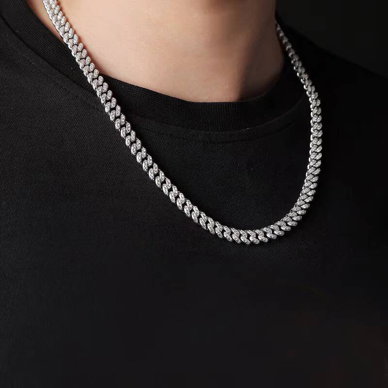 Wholesale Price 8mm Cuban Chain Silver 925 Iced Out Vvs Moissanite Diamond Hip Hop Jewelry Cuban Link Iced Out Necklace Men