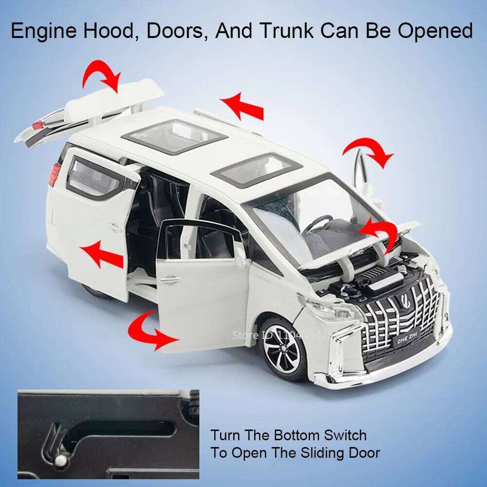 1:32 Alphard Coaster Miniature Model Toys Diecast Alloy Car Doors Opened Sound Light Pull Back Trendy Ornaments for Friend Gifts Z260306