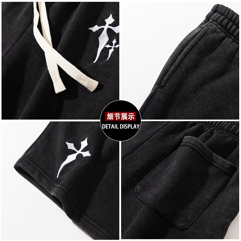 Luxury Brand Designer Clothes Hot-Selling Item! 2026 Summer Trendy Brand Embroidered Cross Washed Vintage Casual Loose Sports Shorts For Men And Women