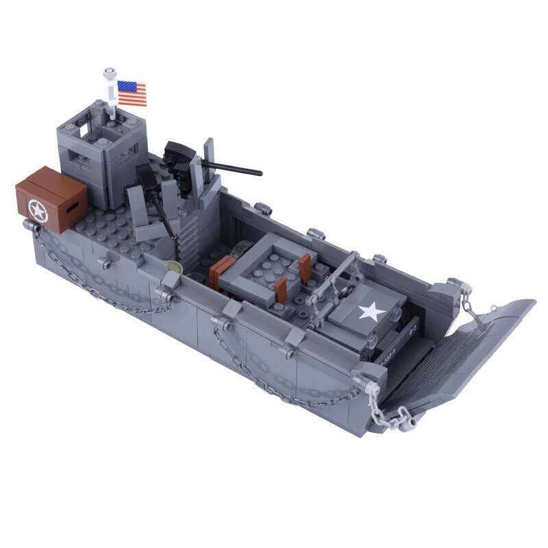 WWII US LCM3 Landing craft Carrying Jeep MOC Building Blocks Children's Military Model Assembly Toy Birthday Gift C260306