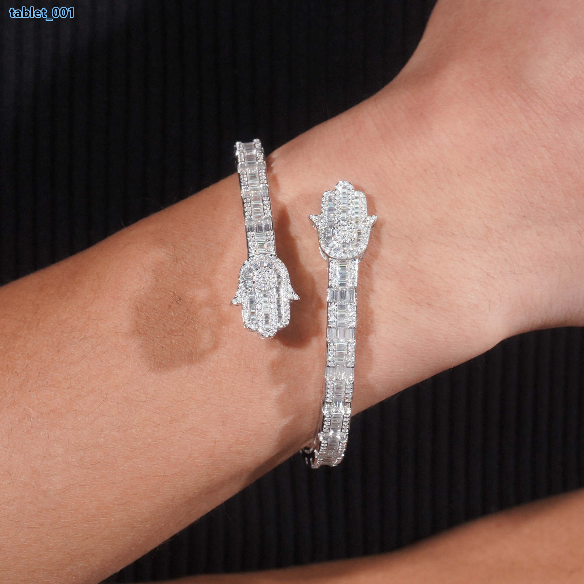 Wholesale New Design Hamsa Hand Moissanite Bangle 925 Sterling Silver Iced Out Hip Hop Bracelet Jewelry Novelty Gifts