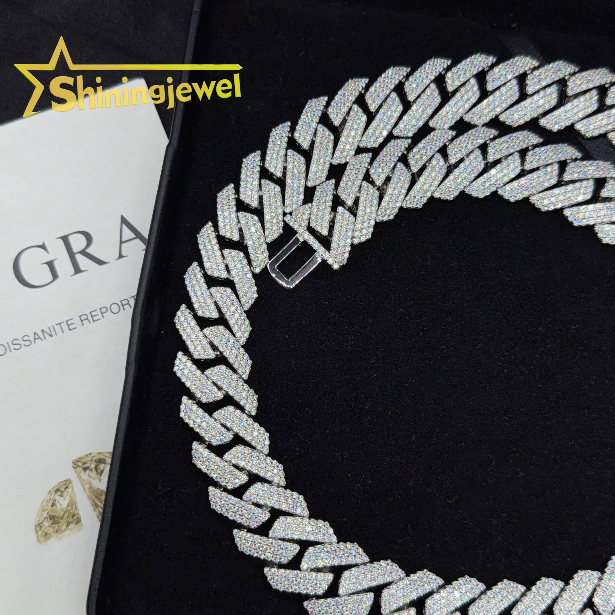 15mm 3 Row 925 Silver Iced Out Cuban Link Chain Moissanite Diamond Hip Hop Jewelry Cuban Chain Moissanite Pass Diamond Tester