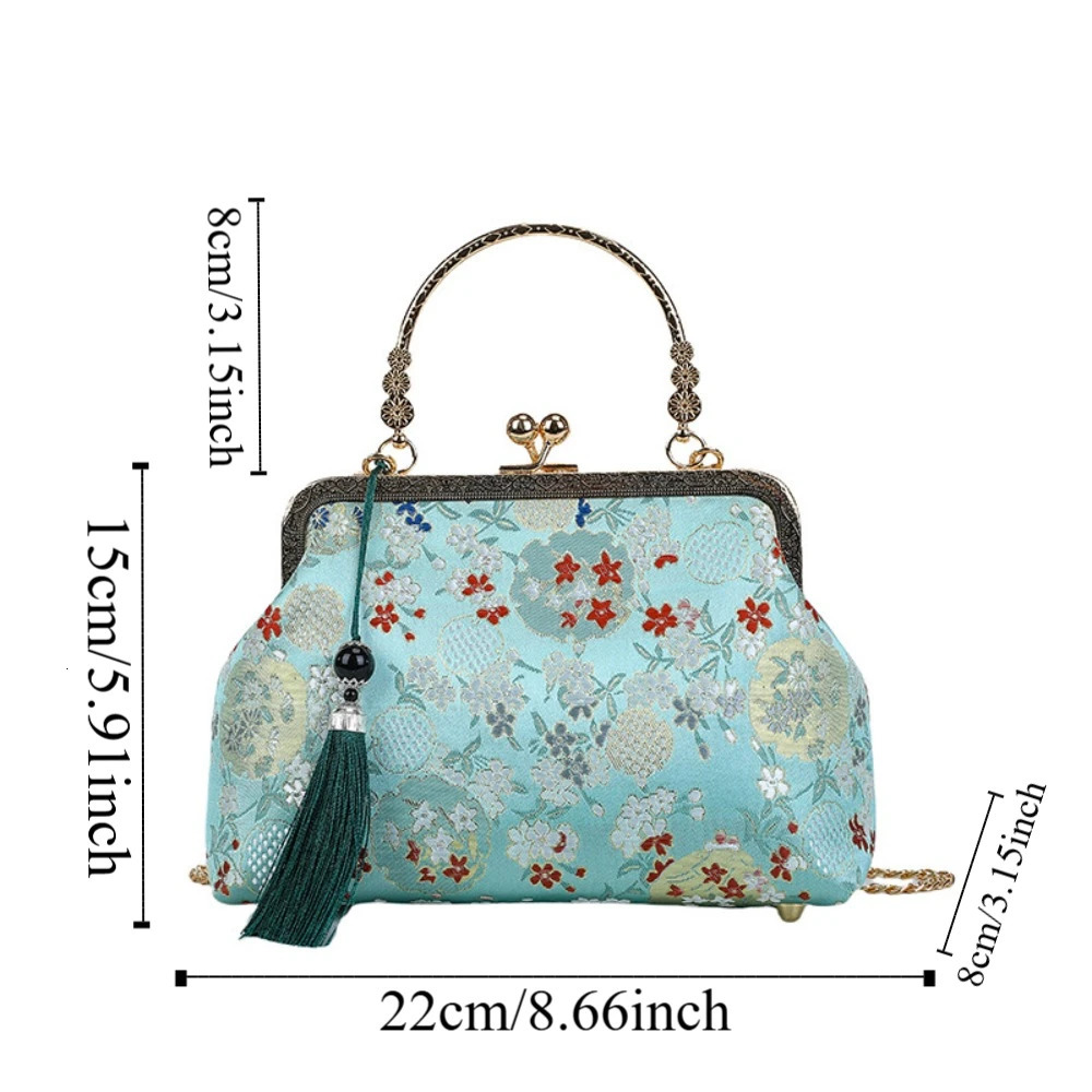 Retro Cheongsam Banquet Bag Elegant with Tassel Pendant Kiss Lock Shoulder Handheld Flower Chinese Style Handbag Wedding 260307