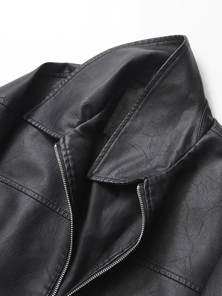Ailegogo Streetwear Women Retro Loose Short Pu Faux Leather Jacket Spring Autumn Female Zipper Coat Vintage Moto Biker Outwear 260306
