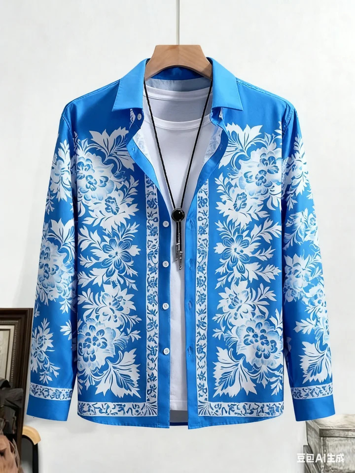 Mens Longsleeved Plant Vine French 3D Printed Shirt Hawaiian Beach Vacation Outdoor Party Outer Wear Xmas Dress Man 260228