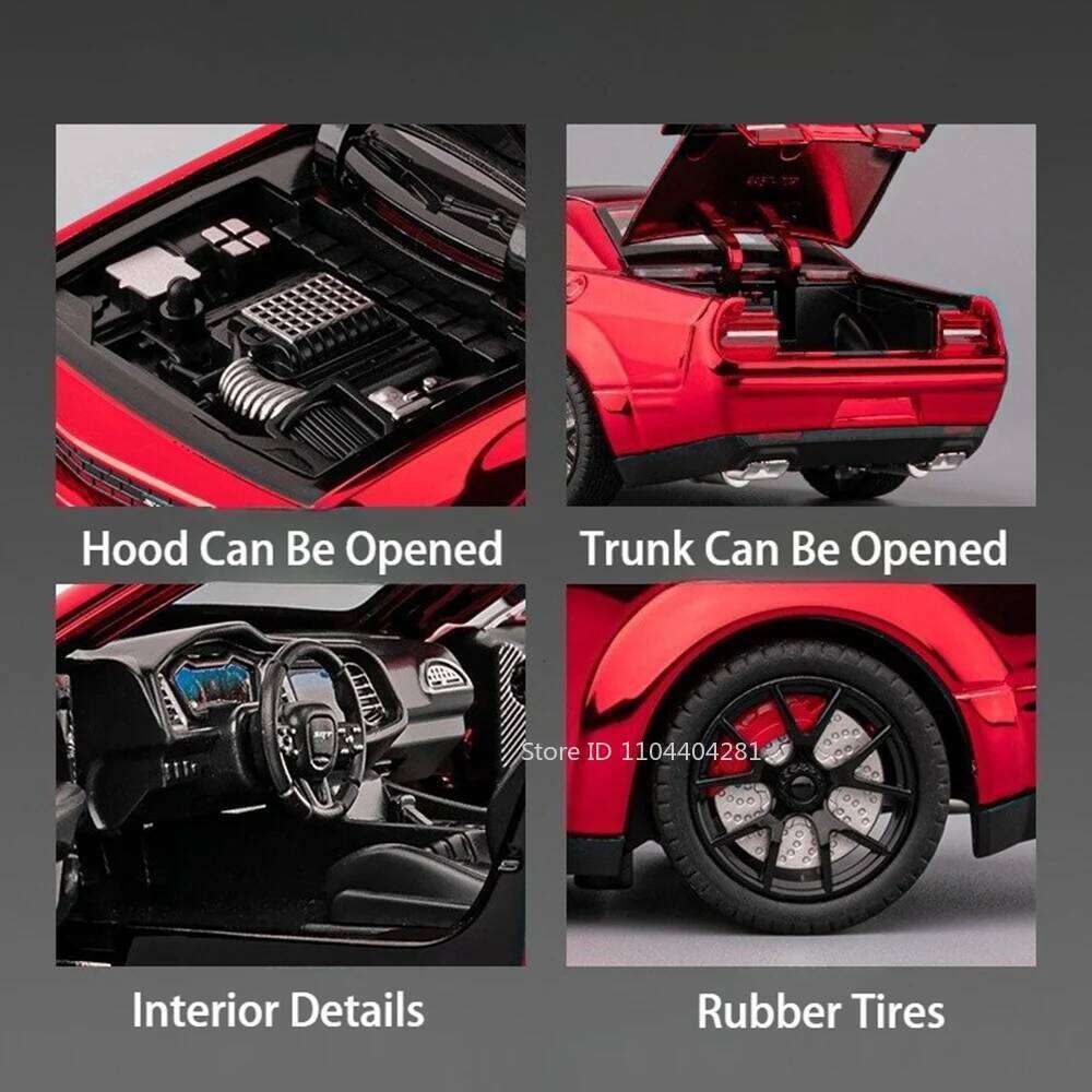 1:24 Hellcat Charger Alloy Car Diecast Model Toys Ornament Doors Opened Miniature Vehice Sound Light Pull Back Cars Toy Kid Gift Z260306