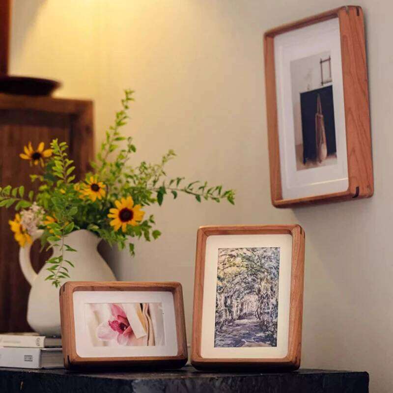 6/7/8/10 Inch Solid Wood Photo Premium Walnut Frame Creative DIY Display Stand Luxury Desktop Picture Decoration H260306