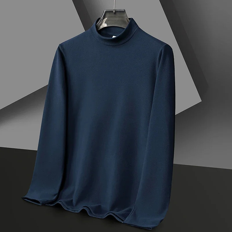 Mens Casual and Fashionable Solid Color Tshirt with Round Neck Long Sleeved Velvet Warm Comfortable Versatile Top 260302
