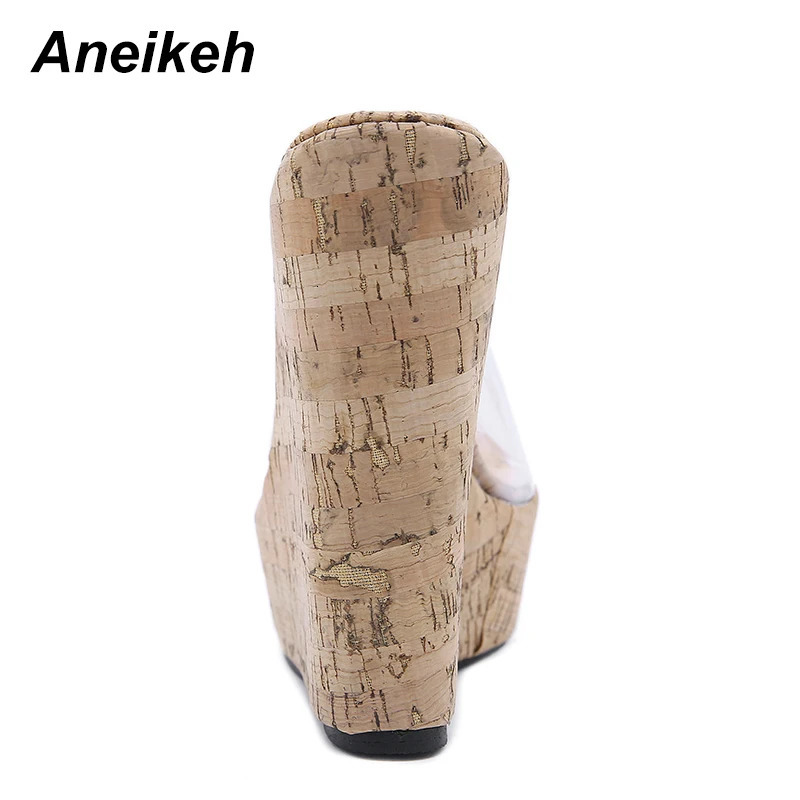 Aneikeh PVC Transparent Wedges Platform Sandals High Heeled Summer Fashion Womens Slippers Thick Sole Beach Shoes Mujer 260306