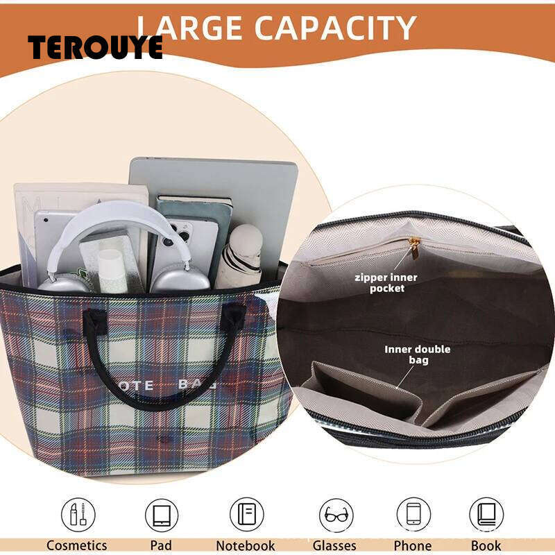 Transparent Plaid Pvc Women's Handbag Large Tote Waterproof Shopping Stylish British Style Simple Casual Commuter Bag TEROUYE